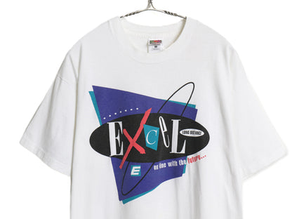 90s USA製 ★ エクセル 企業物 アート ロゴ プリント Tシャツ メンズ XL / 古着 オールド 当時物 企業物 グラフィック シングルステッチ 白
