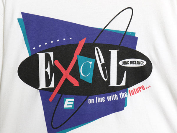 90s USA製 ★ エクセル 企業物 アート ロゴ プリント Tシャツ メンズ XL / 古着 オールド 当時物 企業物 グラフィック シングルステッチ 白