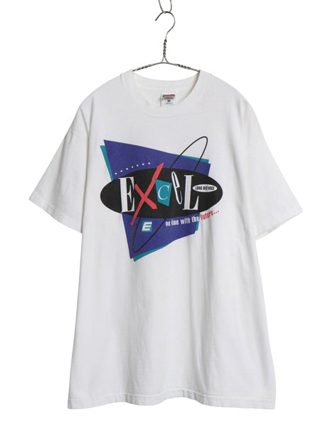 90s USA製 ★ エクセル 企業物 アート ロゴ プリント Tシャツ メンズ XL / 古着 オールド 当時物 企業物 グラフィック シングルステッチ 白