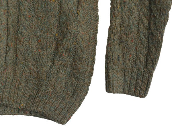 90s イギリス製 ランズエンド フィッシャーマン ウール ニット セーター レディース S / オールド アラン ケーブル ローゲージ 無地 カーキ