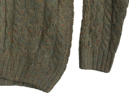 90s イギリス製 ランズエンド フィッシャーマン ウール ニット セーター レディース S / オールド アラン ケーブル ローゲージ 無地 カーキ