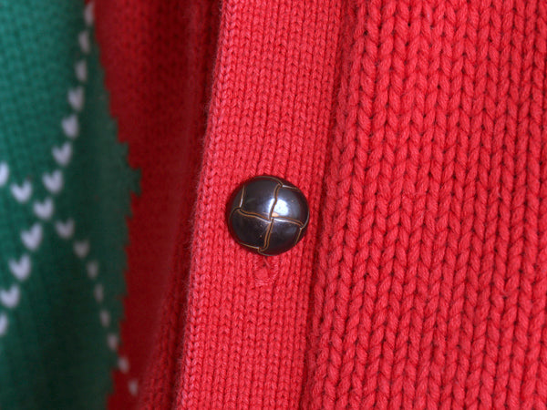 90s オールド ギャップ アーガイル デザイン ニット カーディガン メンズ L / 紺タグ コットン セーター 前開き 重ね着 羽織り リブ編み 赤