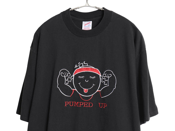90s キャラクター イラスト 刺繍 半袖 Tシャツ メンズ XL 古着 オールド 当時物 グラフィック 半袖Tシャツ ヘビーウェイト 大きいサイズ 黒