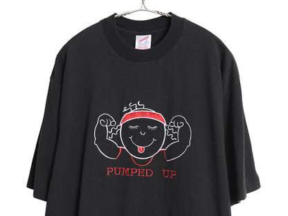 90s キャラクター イラスト 刺繍 半袖 Tシャツ メンズ XL 古着 オールド 当時物 グラフィック 半袖Tシャツ ヘビーウェイト 大きいサイズ 黒