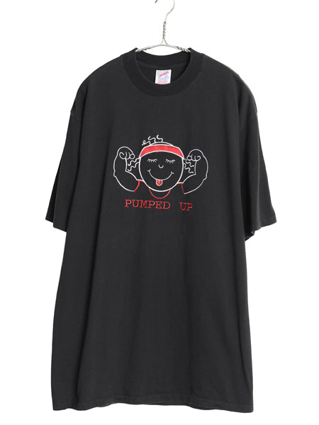 90s キャラクター イラスト 刺繍 半袖 Tシャツ メンズ XL 古着 オールド 当時物 グラフィック 半袖Tシャツ ヘビーウェイト 大きいサイズ 黒