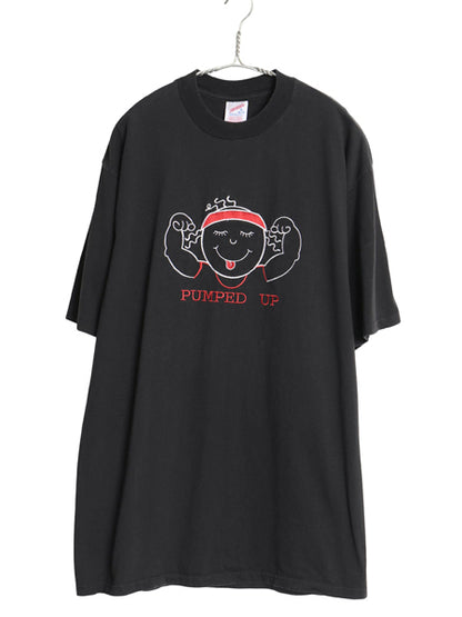 90s キャラクター イラスト 刺繍 半袖 Tシャツ メンズ XL 古着 オールド 当時物 グラフィック 半袖Tシャツ ヘビーウェイト 大きいサイズ 黒