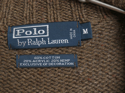 00s ポロ ラルフローレン ハーフジップ ニット セーター メンズ M / オールド コットン ヘンプ ネップ ハイネック リブ編み エルボーパッチ