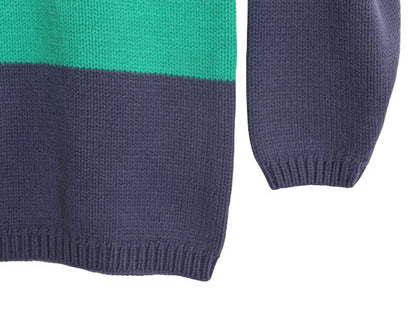 90s エディーバウアー ロールネック ボーダー ニット セーター メンズ S / オールド コットン リブ編み 長袖ニット ハイネック カットソー