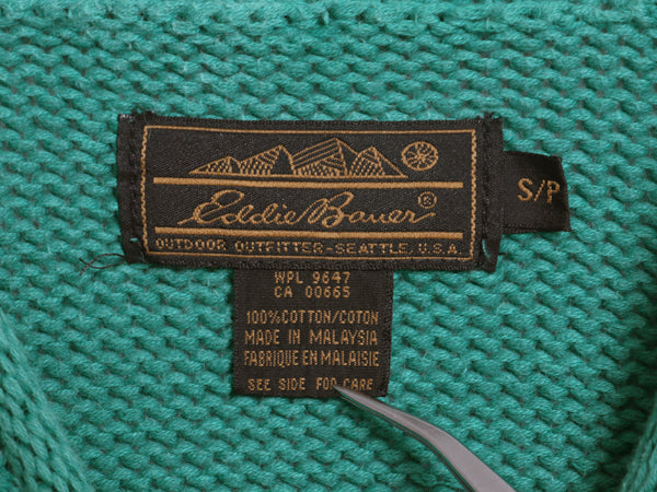 90s エディーバウアー ロールネック ボーダー ニット セーター メンズ S / オールド コットン リブ編み 長袖ニット ハイネック カットソー