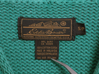 90s エディーバウアー ロールネック ボーダー ニット セーター メンズ S / オールド コットン リブ編み 長袖ニット ハイネック カットソー