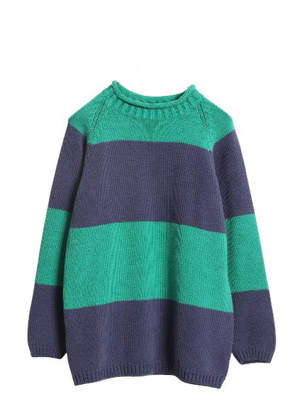 90s エディーバウアー ロールネック ボーダー ニット セーター メンズ S / オールド コットン リブ編み 長袖ニット ハイネック カットソー