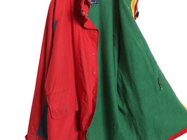 90s ★ ポロ ラルフローレン コットン マウンテンパーカー メンズ M 古着 中綿 マンパ フリース ライナー付き ハーフ コート ジャンパー 赤