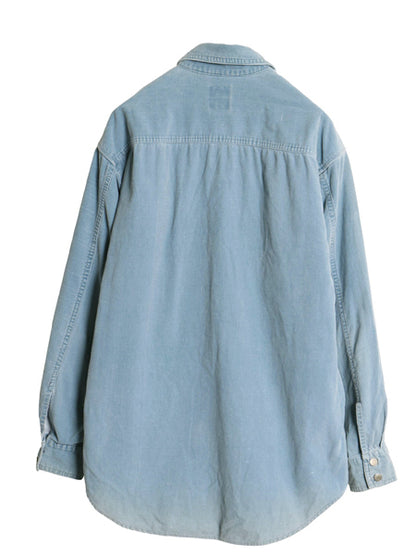 90s オールド ギャップ 細畝 コーデュロイ 長袖 シャツ メンズ L 旧タグ 紺タグ 打ち込み メタルボタン ポケット付き 無地 シンプル ブルー