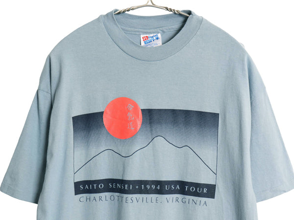 90s 合気道 イラスト プリント Tシャツ メンズ L 古着 オールド 当時物 日の丸 USA ツアー グラフィック ヘビーウェイト シングルステッチ