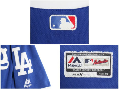 USA製 ドジャース ベースボール シャツ メンズ L 程/ MLB オフィシャル マジェスティック 大リーグ ユニフォーム ゲームシャツ 重ね着 野球