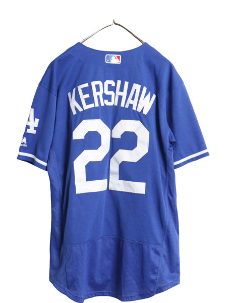 USA製 ドジャース ベースボール シャツ メンズ L 程/ MLB オフィシャル マジェスティック 大リーグ ユニフォーム ゲームシャツ 重ね着 野球