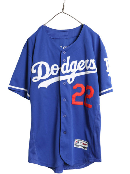 USA製 ドジャース ベースボール シャツ メンズ L 程/ MLB オフィシャル マジェスティック 大リーグ ユニフォーム ゲームシャツ 重ね着 野球