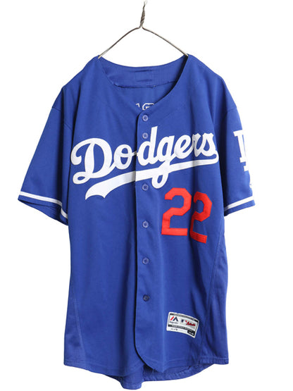 USA製 ドジャース ベースボール シャツ メンズ L 程/ MLB オフィシャル マジェスティック 大リーグ ユニフォーム ゲームシャツ 重ね着 野球