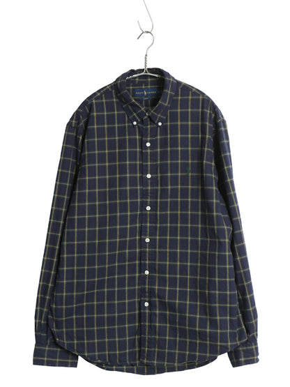 ラルフローレン チェック 長袖 ボタンダウン シャツ メンズ XL ポロ SLIMFIT オックスフォード コットン 大きいサイズ ポニー ワンポイント