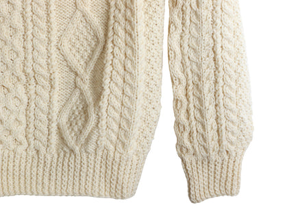 90s JOHN MOLLOY フィッシャーマン ウール ニット セーター メンズ XL 程/ オールド ハンドメイド アラン ケーブル ローゲージ ナチュラル