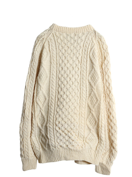 90s JOHN MOLLOY フィッシャーマン ウール ニット セーター メンズ XL 程/ オールド ハンドメイド アラン ケーブル ローゲージ ナチュラル