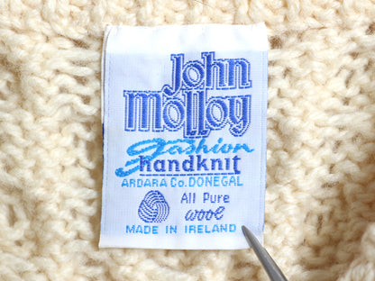 90s JOHN MOLLOY フィッシャーマン ウール ニット セーター メンズ XL 程/ オールド ハンドメイド アラン ケーブル ローゲージ ナチュラル