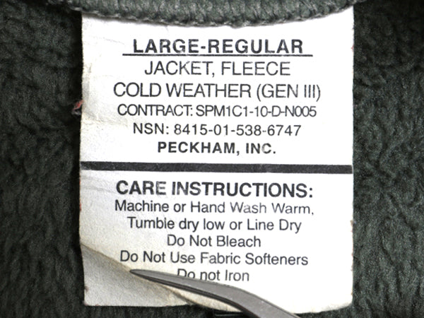 米軍実物 ECWCS GEN3 フルジップ フリース ジャケット LARGE REGULAR 古着 10年製 ミリタリー アーミー 軍物 レベル3 ジャンパー ブルゾン