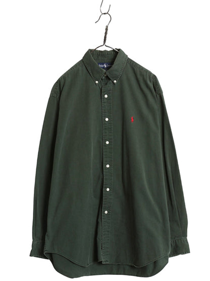 90s ラルフローレン 長袖 ボタンダウン シャツ メンズ L / オールド ポロ 長袖シャツ ワンポイント コットン チノ シンプル ワイシャツ 緑