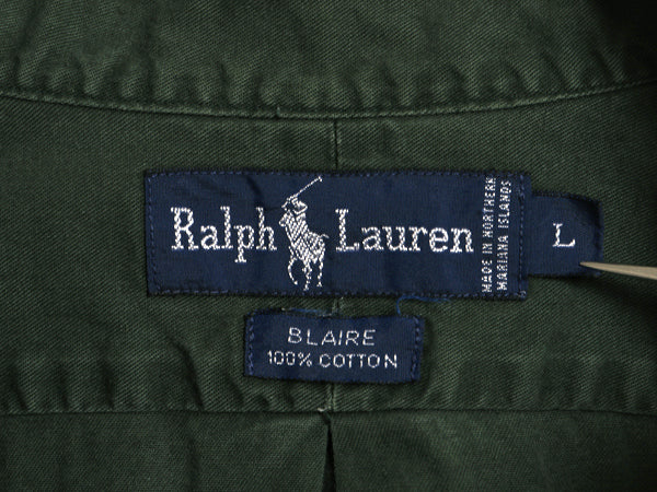 90s ラルフローレン 長袖 ボタンダウン シャツ メンズ L / オールド ポロ 長袖シャツ ワンポイント コットン チノ シンプル ワイシャツ 緑
