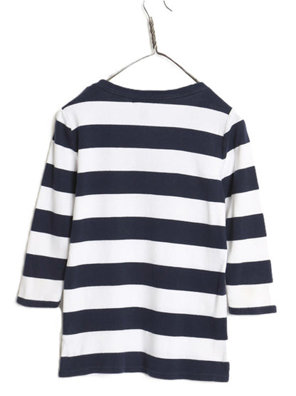 00s ローレン ラルフローレン Vネック ボーダー 長袖 Tシャツ レディース M オールド ７分袖 ロンT コットン ストレッチ リブ編み きれいめ