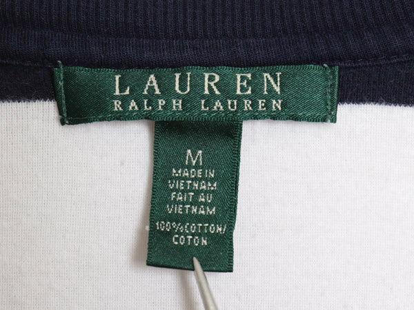 00s ローレン ラルフローレン Vネック ボーダー 長袖 Tシャツ レディース M オールド ７分袖 ロンT コットン ストレッチ リブ編み きれいめ