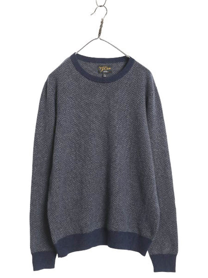 ジェイクルー クルーネック ニット セーター メンズ XL 古着 100% カシミヤ ヘリンボーン 大きいサイズ シンプル きれいめ ハイゲージ 薄手