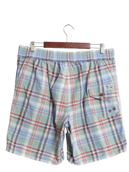 90s ポロ ラルフローレン チェック ショートパンツ メンズ L / オールド ナイロン コットン ショーツ 短パン 海パン 水陸両用 インナー付き