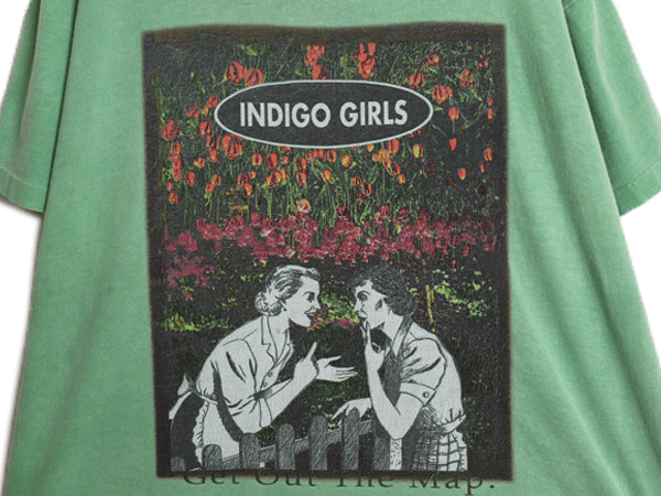 90s USA製 ★ インディゴガールズ イラスト プリント Tシャツ メンズ XL / 古着 オールド 当時物 バンド ロック 音楽 シングルステッチ 緑