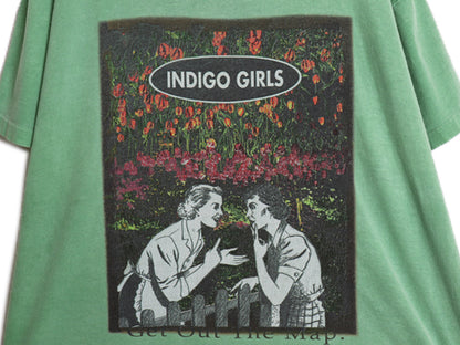 90s USA製 ★ インディゴガールズ イラスト プリント Tシャツ メンズ XL / 古着 オールド 当時物 バンド ロック 音楽 シングルステッチ 緑