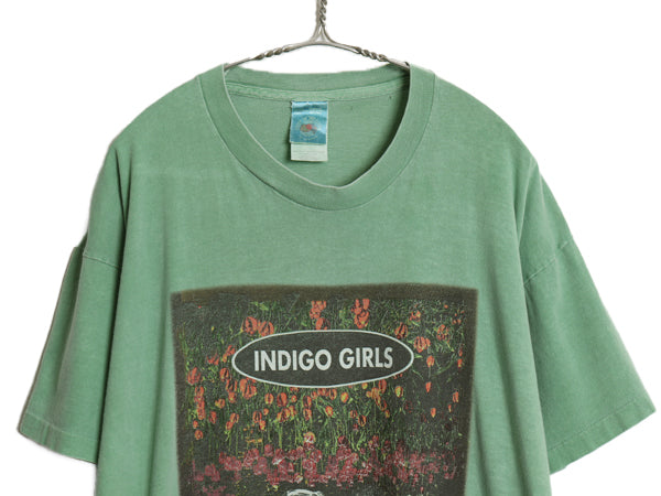 90s USA製 ★ インディゴガールズ イラスト プリント Tシャツ メンズ XL / 古着 オールド 当時物 バンド ロック 音楽 シングルステッチ 緑