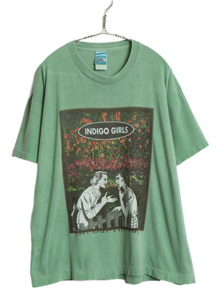 90s USA製 ★ インディゴガールズ イラスト プリント Tシャツ メンズ XL / 古着 オールド 当時物 バンド ロック 音楽 シングルステッチ 緑