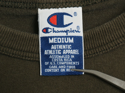 90s チャンピオン スクリプト ロゴ  プリント 半袖 Tシャツ メンズ M オールド 100% コットン ヘビーウェイト ワンポイント 目付き カーキ