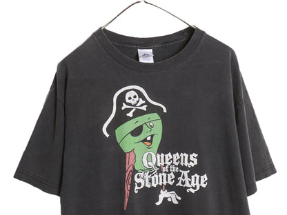 00s ★ クイーンズオブザストーンエイジ キャラクター イラスト プリント Tシャツ メンズ L 古着 当時物 オールド バンド ロック パンク 黒