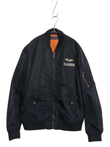 ポロ ラルフローレン MA-1 タイプ フライト ジャケット メンズ L ナイロン サテン ミリタリー エアフォース フルジップ ブルゾン ボンバー