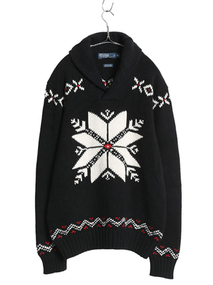 90s ポロ ラルフローレン ノルディック ニット セーター メンズ XL オールド ショールカラー コットン カシミヤ プルオーバー 大きいサイズ