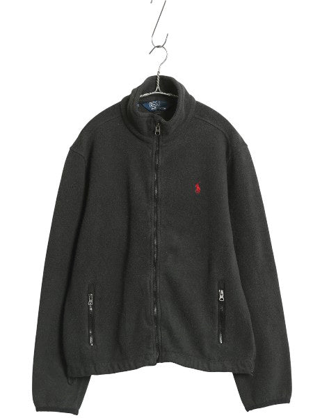 00s ポロ ラルフローレン フルジップ フリース ジャケット メンズ M / 古着 オールド ブルゾン ジャンパー ハイネック ワンポイント 黒 灰