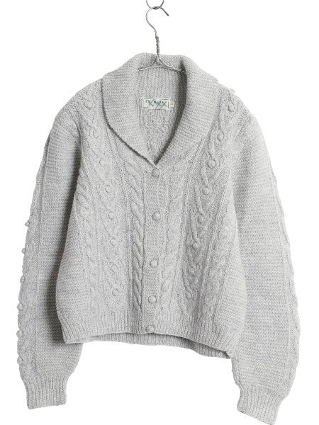 80s エルエルビーン ショールカラー ポップコーン ニット カーディガン レディース M ヴィンテージ 前開き 羽織り ウール セーター グレー