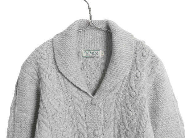 80s エルエルビーン ショールカラー ポップコーン ニット カーディガン レディース M ヴィンテージ 前開き 羽織り ウール セーター グレー