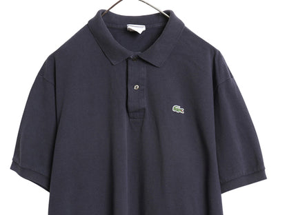 フランス 企画 ラコステ 鹿の子 半袖 ポロシャツ 7 メンズ XXL 程 半袖シャツ コットン ワンポイント シンプル カットソー 大きいサイズ 紺