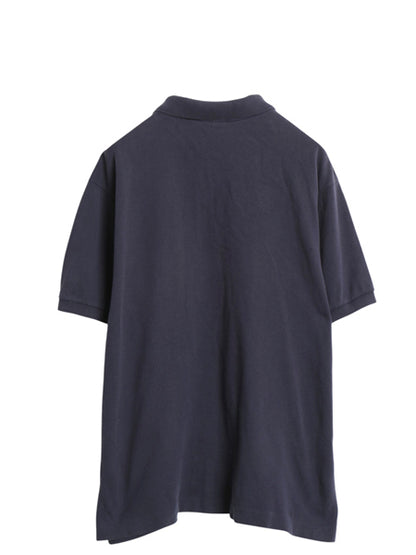 フランス 企画 ラコステ 鹿の子 半袖 ポロシャツ 7 メンズ XXL 程 半袖シャツ コットン ワンポイント シンプル カットソー 大きいサイズ 紺
