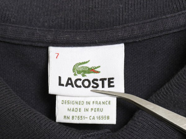 フランス 企画 ラコステ 鹿の子 半袖 ポロシャツ 7 メンズ XXL 程 半袖シャツ コットン ワンポイント シンプル カットソー 大きいサイズ 紺