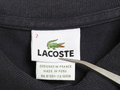 フランス 企画 ラコステ 鹿の子 半袖 ポロシャツ 7 メンズ XXL 程 半袖シャツ コットン ワンポイント シンプル カットソー 大きいサイズ 紺