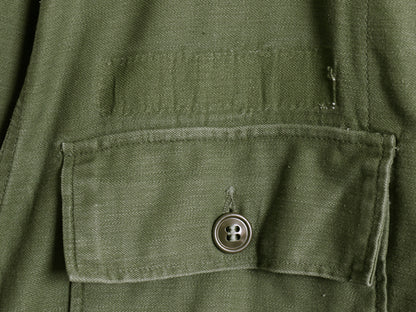 60s 米軍実物 US ARMY コットン サテン ユーティリティ シャツ L 程 ヴィンテージ 62年製 OG107 筒袖 1st 後期 ミリタリー 軍物 ワッペン