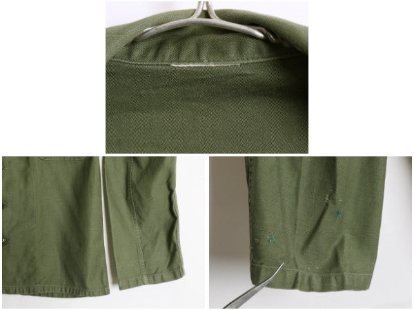 60s 米軍実物 US ARMY コットン サテン ユーティリティ シャツ L 程 ヴィンテージ 62年製 OG107 筒袖 1st 後期 ミリタリー 軍物 ワッペン